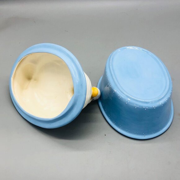 vintage duck dish with lid white light blue white dots 10x9" porcelain READ - Picture 5 of 9